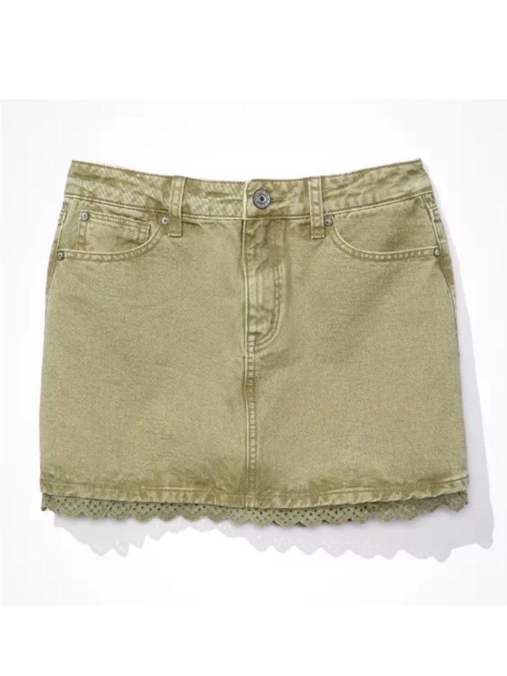 American Eagle Super High-Waisted Lace Denim Mini Skirt